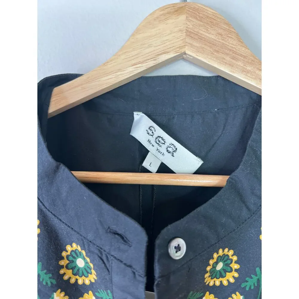 NWT Sea New York Perle Print Puff Sleeve Ruffled Cotton Black Mini Dress - Picture 4 of 9